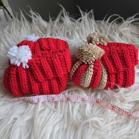 Other - Cozy Red and Tan Handmade Knit Baby Booties
